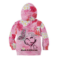 Butterfly Polynesia Breast Cancer Kid Hoodie Nobody Fights Alone Pink Out Tropical Hibiscus