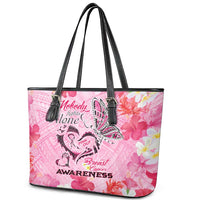 Butterfly Polynesia Breast Cancer Leather Tote Bag Nobody Fights Alone Pink Out Tropical Hibiscus
