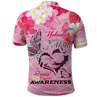 Butterfly Polynesia Breast Cancer Polo Shirt Nobody Fights Alone Pink Out Tropical Hibiscus