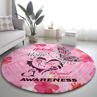 Butterfly Polynesia Breast Cancer Round Carpet Nobody Fights Alone Pink Out Tropical Hibiscus