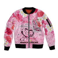 Butterfly Polynesia Breast Cancer Sleeve Zip Bomber Jacket Nobody Fights Alone Pink Out Tropical Hibiscus
