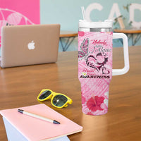 Butterfly Polynesia Breast Cancer Tumbler With Handle Nobody Fights Alone Pink Out Tropical Hibiscus