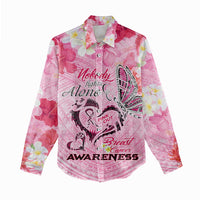 Butterfly Polynesia Breast Cancer Women Casual Shirt Nobody Fights Alone Pink Out Tropical Hibiscus