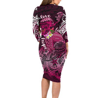 Breast Cancer Mermaid Polynesia Family Matching Long Sleeve Bodycon Dress and Hawaiian Shirt Faith Hope Love