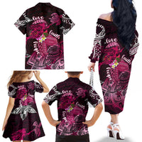 Breast Cancer Mermaid Polynesia Family Matching Off The Shoulder Long Sleeve Dress and Hawaiian Shirt Faith Hope Love