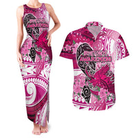 Breast Cancer Awareness Hawaii Couples Matching Tank Maxi Dress and Hawaiian Shirt Polynesia Girl Nobody Fights Alone DT02 Pink - Polynesian Pride