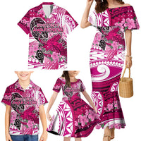 Breast Cancer Awareness Hawaii Family Matching Mermaid Dress and Hawaiian Shirt Polynesia Girl Nobody Fights Alone