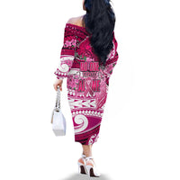 Breast Cancer Awareness Hawaii Family Matching Off The Shoulder Long Sleeve Dress and Hawaiian Shirt Polynesia Girl Nobody Fights Alone