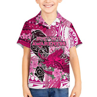 Breast Cancer Awareness Hawaii Family Matching Puletasi and Hawaiian Shirt Polynesia Girl Nobody Fights Alone