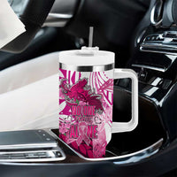 Breast Cancer Awareness Hawaii Tumbler With Handle Polynesia Girl Nobody Fights Alone