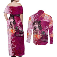 Breast Cancer New Zealand Couples Matching Off Shoulder Maxi Dress and Long Sleeve Button Shirt Maori Aotearoa Girl Pink Out