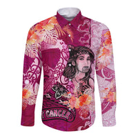 Breast Cancer New Zealand Long Sleeve Button Shirt Maori Aotearoa Girl Pink Out