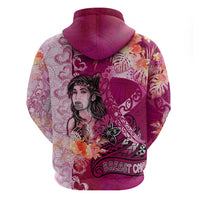 Breast Cancer New Zealand Zip Hoodie Maori Aotearoa Girl Pink Out