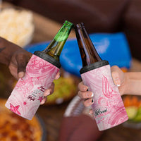 Breast Cancer Awareness Month 4 in 1 Can Cooler Tumbler Butterfly Polynesia Watercolor Pink