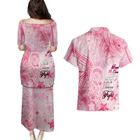 Breast Cancer Awareness Month Couples Matching Puletasi and Hawaiian Shirt Butterfly Polynesia Watercolor Pink DT02 - Polynesian Pride
