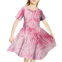 Breast Cancer Awareness Month Kid Short Sleeve Dress Butterfly Polynesia Watercolor Pink