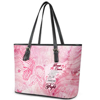 Breast Cancer Awareness Month Leather Tote Bag Butterfly Polynesia Watercolor Pink