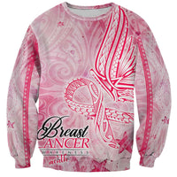 Breast Cancer Awareness Month Sweatshirt Butterfly Polynesia Watercolor Pink