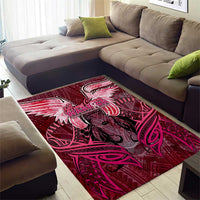 Breast Cancer Warrior Area Rug Angel Wings Polynesian Pattern