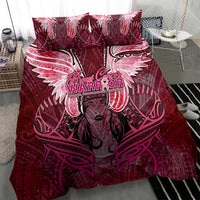 Breast Cancer Warrior Bedding Set Angel Wings Polynesian Pattern