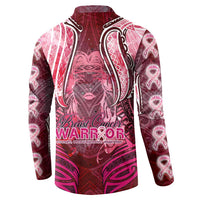Breast Cancer Warrior Button Sweatshirt Angel Wings Polynesian Pattern