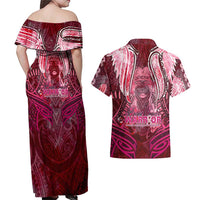 Breast Cancer Warrior Couples Matching Off Shoulder Maxi Dress and Hawaiian Shirt Angel Wings Polynesian Pattern