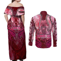 Breast Cancer Warrior Couples Matching Off Shoulder Maxi Dress and Long Sleeve Button Shirt Angel Wings Polynesian Pattern DT02 - Polynesian Pride