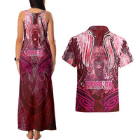 Breast Cancer Warrior Couples Matching Tank Maxi Dress and Hawaiian Shirt Angel Wings Polynesian Pattern
