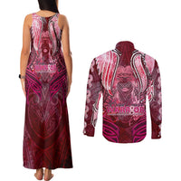 Breast Cancer Warrior Couples Matching Tank Maxi Dress and Long Sleeve Button Shirt Angel Wings Polynesian Pattern DT02 - Polynesian Pride