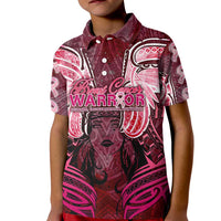 Breast Cancer Warrior Kid Polo Shirt Angel Wings Polynesian Pattern