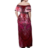 Breast Cancer Warrior Off Shoulder Maxi Dress Angel Wings Polynesian Pattern