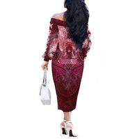 Breast Cancer Warrior Off The Shoulder Long Sleeve Dress Angel Wings Polynesian Pattern