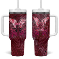 Breast Cancer Warrior Tumbler With Handle Angel Wings Polynesian Pattern