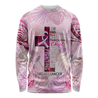 Breast Cancer Polynesian Long Sleeve Shirt I Can Do All Things Through Christ DT02 Unisex Pink - Polynesian Pride
