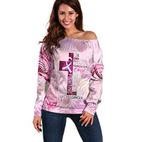 Breast Cancer Polynesian Off Shoulder Sweater I Can Do All Things Through Christ