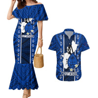 Guam Chamorro Warrior Couples Matching Mermaid Dress and Hawaiian Shirt Traditional Tribal Patterns DT02 Blue - Polynesian Pride