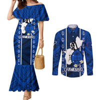 guam-chamorro-warrior-couples-matching-mermaid-dress-and-long-sleeve-button-shirts-traditional-tribal-patterns