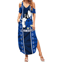 Guam Chamorro Warrior Summer Maxi Dress Traditional Tribal Patterns DT02 Women Blue - Polynesian Pride