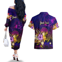 Wallis and Futuna Couples Matching Off The Shoulder Long Sleeve Dress and Hawaiian Shirt Whale Hibiscus Polynesian