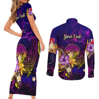 Wallis and Futuna Couples Matching Short Sleeve Bodycon Dress and Long Sleeve Button Shirt Whale Hibiscus Polynesian