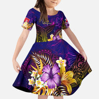Wallis and Futuna Kid Short Sleeve Dress Whale Hibiscus Polynesian DT02 KID Purple - Polynesian Pride