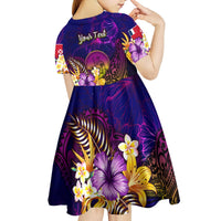 Wallis and Futuna Kid Short Sleeve Dress Whale Hibiscus Polynesian DT02 - Polynesian Pride