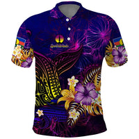 New Caledonia Polo Shirt Whale Hibiscus Polynesian DT02 Purple - Polynesian Pride