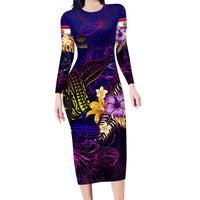 Tahiti French Polynesia Family Matching Long Sleeve Bodycon Dress and Hawaiian Shirt Whale Hibiscus Polynesian