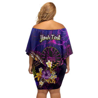 Tahiti French Polynesia Off Shoulder Short Dress Whale Hibiscus Polynesian