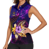 Tahiti French Polynesia Women Sleeveless Polo Shirt Whale Hibiscus Polynesian