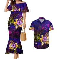 Cook Islands Couples Matching Mermaid Dress and Hawaiian Shirt Whale Hibiscus Polynesian DT02 Purple - Polynesian Pride
