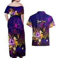 Cook Islands Couples Matching Off Shoulder Maxi Dress and Hawaiian Shirt Whale Hibiscus Polynesian DT02 - Polynesian Pride