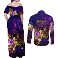 Cook Islands Couples Matching Off Shoulder Maxi Dress and Long Sleeve Button Shirt Whale Hibiscus Polynesian DT02 - Polynesian Pride
