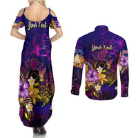 Cook Islands Couples Matching Summer Maxi Dress and Long Sleeve Button Shirt Whale Hibiscus Polynesian DT02 - Polynesian Pride